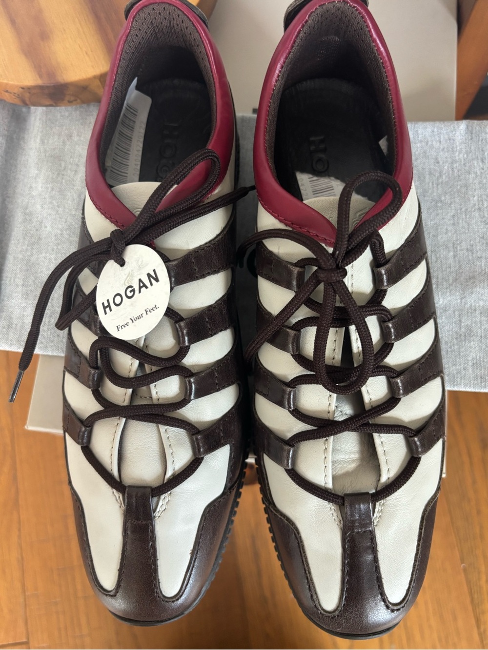 Hogan Ninja Leather Cutout Sneakers Brown Cream Red EU 37 US 6.5